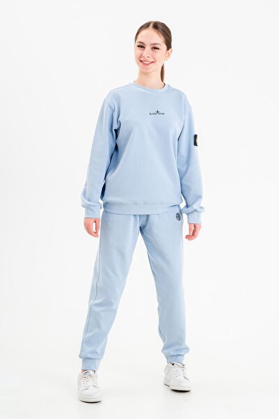 Black One Bisiklet Yaka Baskı Detaylı Kız Çocuk Eşofman Takımı