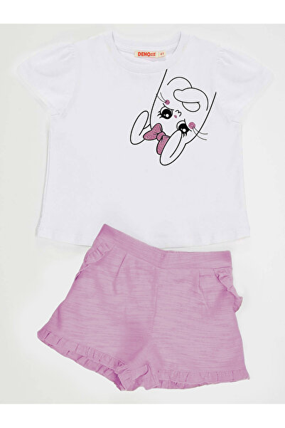 Denokids Kurdelalı Tavşan Kız Çocuk T-shirt Şort Takım