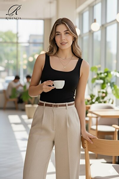 Ravencia Women's Premium Quality Thick Strap Pool Neck Blouse