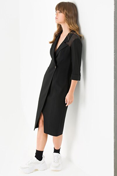 Jus De Pommes Kadın Siyah Düğmeli Anvelop Elbise