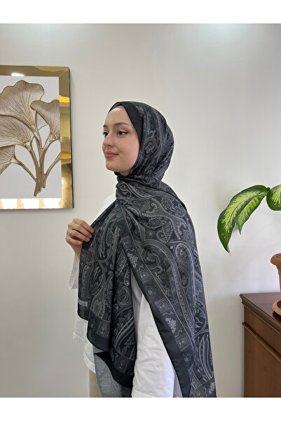 YILDIZ SCARFS شال قطني ناعم بنمط عرقي عتيق باللون الأسود