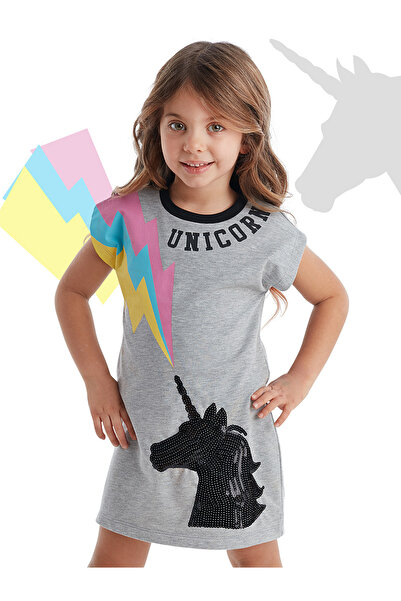 MSHB&G Gray Unicorn Sequin Embroidered Girl's Summer Dress