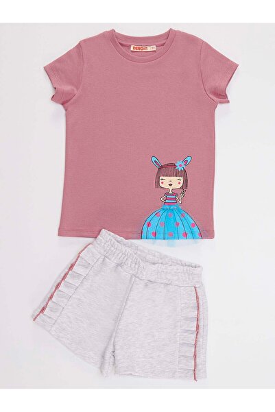 Denokids Tüllü Lily Kız Çocuk T-shirt Şort Takım