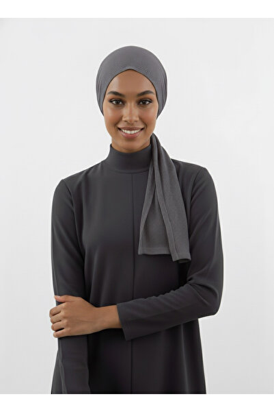 elysianfidan Pleated Tie Dark Gray Ready-To-Wear Turban Hijab Bonnet