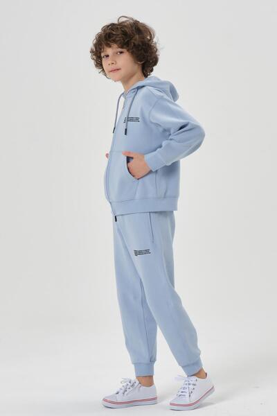 Black One Likrasız Double Face Interlok Kumaştan Mevsimlik Baskı Detaylı Cepli Kordonlu Erkek Çocuk Eşofman Ta