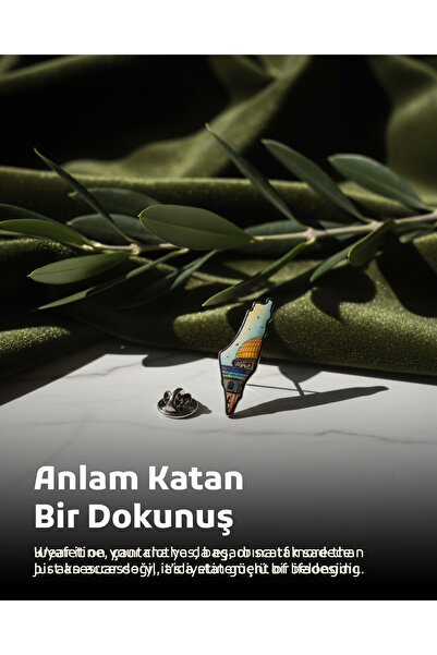 Zaytoon Rozet, Filistin Haritası Ve Kudüs Kubbetü’s-Sahra Tasarımlı Metal Unisex Yaka Rozeti