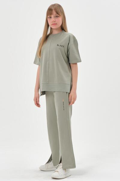 Black One Κοριτσίστικο ύφασμα με λαιμόκοψη με με τύπωμα σχισμές στο κάτω μέρος, λεπτομερές καρό σχέδιο, διαγώνιο ζακάρ ύφασμα