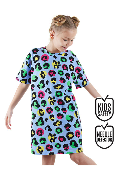 Denokids Leopar Kız Çocuk Oversize Elbise