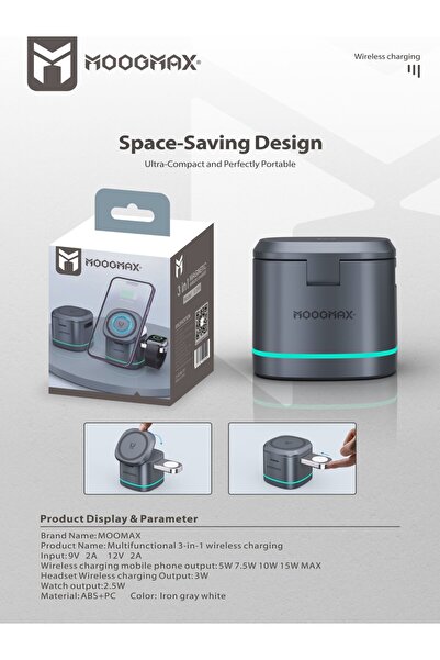 MOOGMAX 3-in-1 MagSafe Wireless Charging Stand for all phones that support wireless charging, 3W charging time
