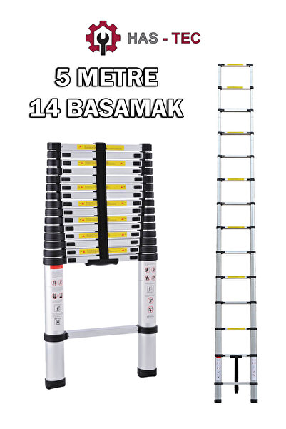 HAS-TEC 14 Basamaklı Düz Uzayan Teleskopik Merdiven 5 m