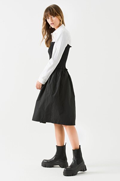 Jus De Pommes Kadın Siyah Gömlekli Paraşüt Kumaş Elbise