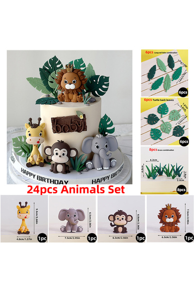 Choice27 Size As show 24pcs Set Safari Animal Cake Toppers Set - Lion, Elepha...