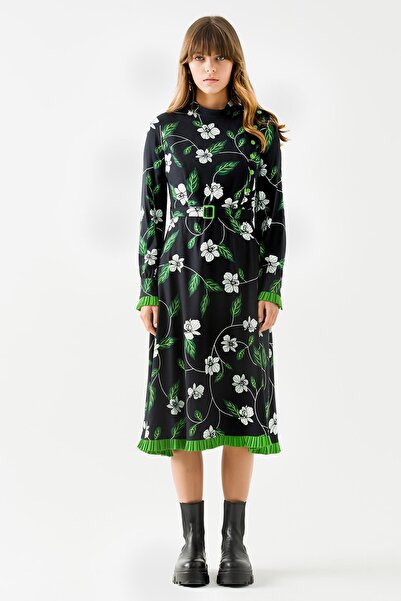 Jus De Pommes Kadın Yeşil Çiçek Desenli Elbise