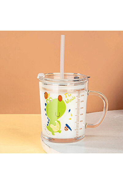 Choice 350ml dinosaur 350ml Cute Unicorn Children Milk Cup With Scale Transparent Breakfast Cup With Straw