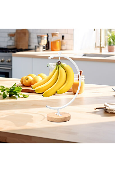 Choice حامل موز أبيض على شكل قمر مع خطاف لتعليق الموز وإكسسوارات التصريف الإب...