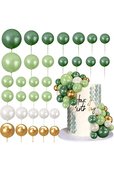 Choice 32 قطعة من أعواد تزيين الكيك باللون الأخضر والأبيض والذهبي، زينة الكيك...