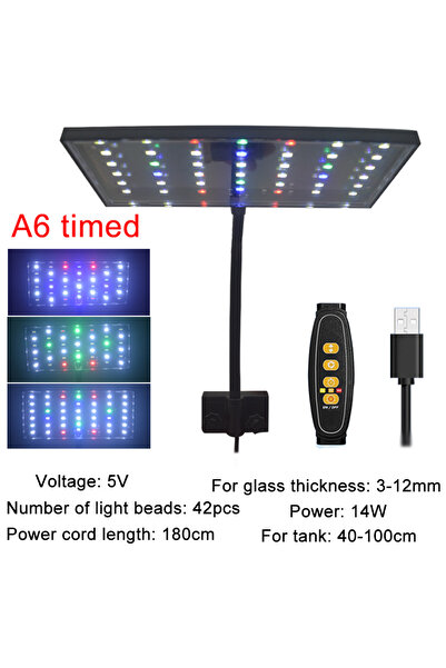 Choice مصباح LED لحوض السمك بمنفذ USB ومؤقت A6، مصباح كامل الطيف لنمو النباتات المائية، حوض السمك، سطوع قابل للتعديل