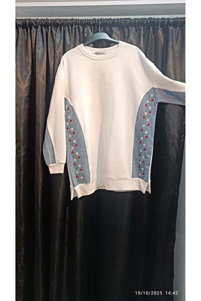 azram Nakış işlemeli kot detaylı tesettür tunik