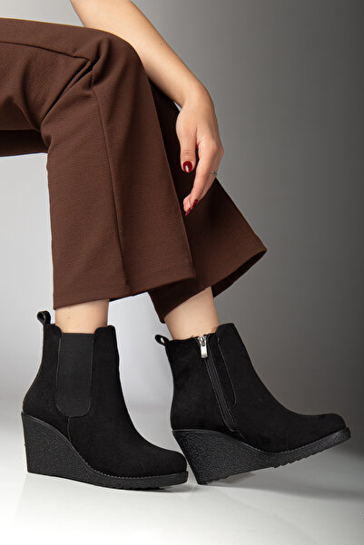 guijarro Lüks Kadın Krep Taban Lastikli ve Fermuarlı Dolgu Topuk Bot & Bootie Chelsea Stili Bilek Boy