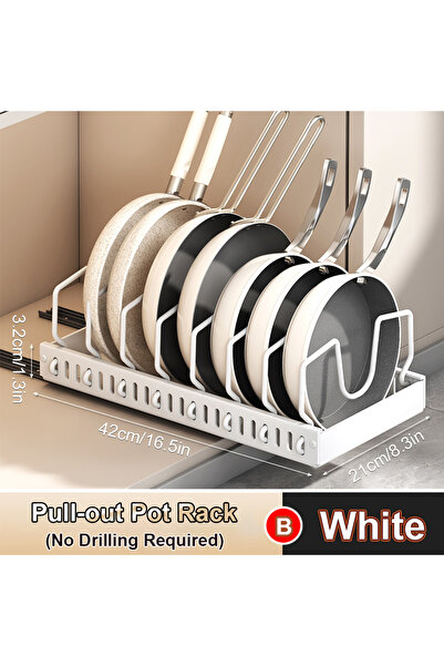 Choice White Pot rack Pull out Pots and Pans Organizer Sliding Pot Lid Holder Kitchen Spice Rack Tableware