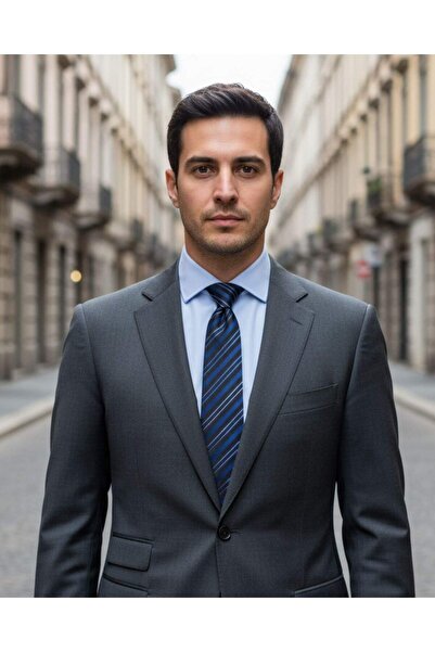 1001 Kravat Gece Mavisi Çizgili 7,5 Cm Genişliğinde Ipek Kravat