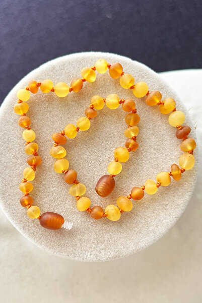 İpek Kehribar Baltic Amber Necklace - Matte Cognac Caramel Lemon - Certified Baby Child Tooth Necklace (Silk-527)