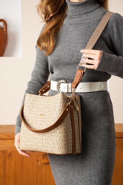 Just Polo حقيبة كتف نسائية من فرو المنك مكونة من 5 أقسام طراز Tm1179