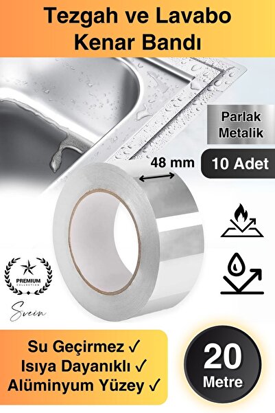 Svein 20 Mt Parlak Metalik Gri Tezgah Lavabo Kenar Bandı Sızdırmaz Isıya Daya...