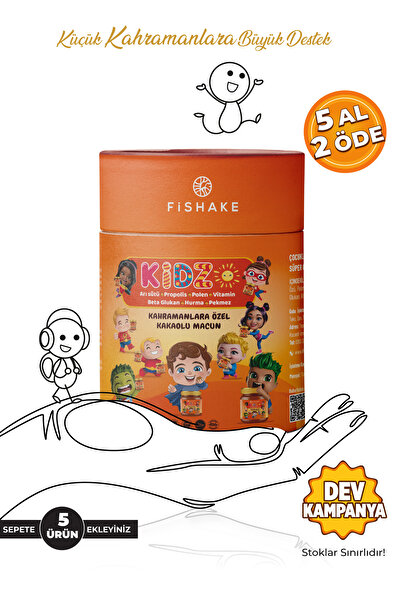 FiShake Kids Kakaolu Çocuk Macunu- Arı Sütü, Propolis, Hurma, Pekmez, Vitamin Takviyeli - Iştah Açıcı