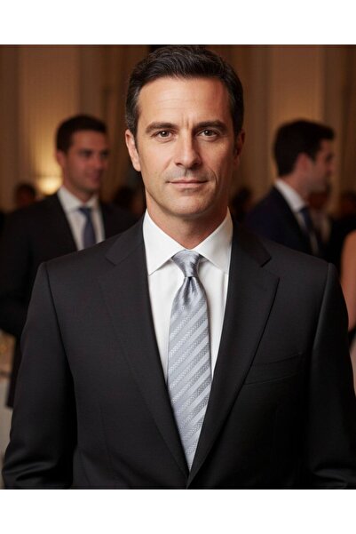 1001 Kravat Açık Gri Çizgili 8 Cm Genişliğinde Ipek Kravat