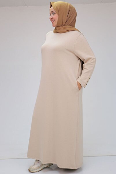 Eslina 42031 Φόρεμα Modal με τσέπες και πλισέ - Μπεζ