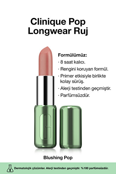Clinique Pop Longwear™ Gün Boyu Kalıcı Ruj - Renk: Blushing Pop 3.9g | Mat Bitiş
