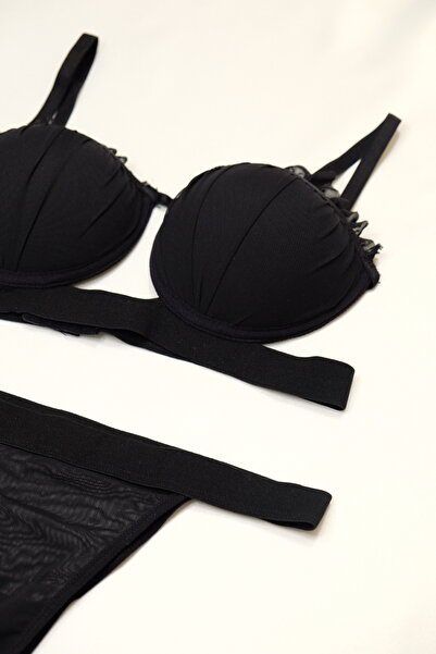 Tahara İstiridye Model Tam Dolgulu Destekli Sütyen Külot Takımı - Siyah
