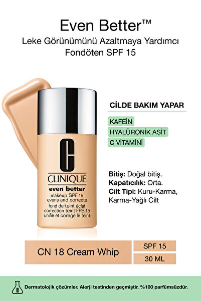 Clinique Even Better™ Doğal Bitişli Fondöten Spf 15 - Renk: Cn 18 Cream Whip ...