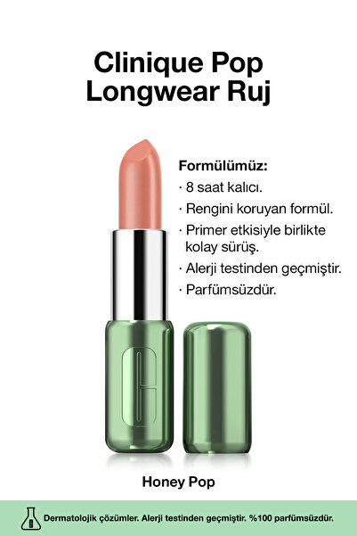Clinique Pop Longwear™ Gün Boyu Kalıcı Ruj - Renk: Honey Pop 3.9g | Saten Bitiş