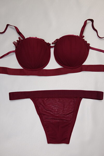 Tahara İstiridye Model Tam Dolgulu Destekli Sütyen Külot Takımı - Bordo