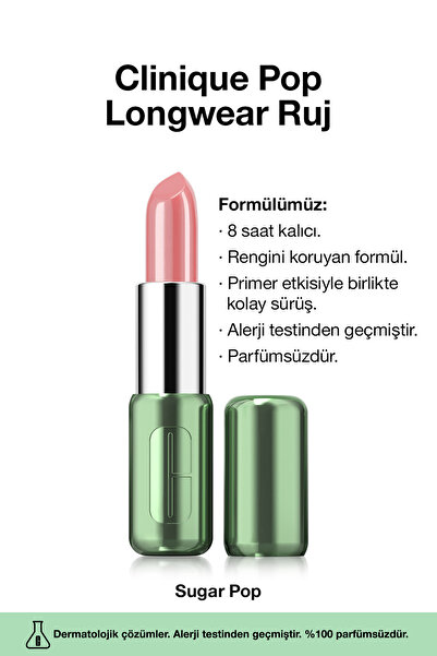 Clinique Pop Longwear™ Gün Boyu Kalıcı Ruj - Renk: Sugar Pop 3.9g | Parlak Bitiş