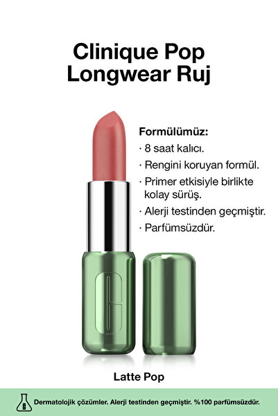 Clinique Pop Longwear™ Gün Boyu Kalıcı Ruj - Renk: Latte Pop 3.9g | Mat Bitiş