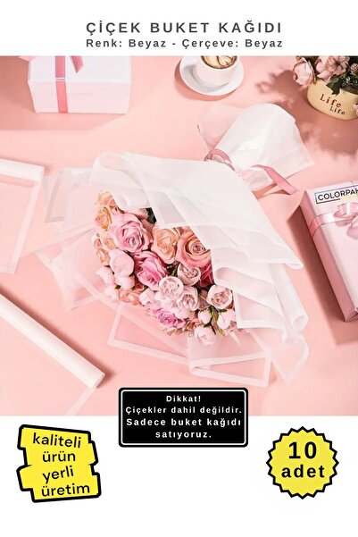 COLORPAK Çiçek Buket Ambalaj Jelatin Kağıdı (Transparan BEYAZ zemin ve BEYAZ ...