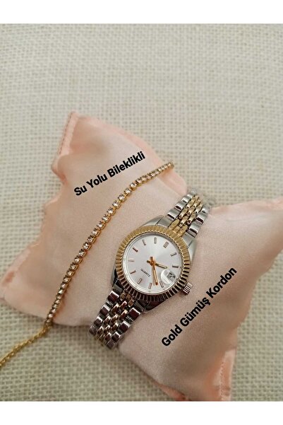 QUARTZ Mini Model Vintage Kadın Kol Saati Retro Çelik Gümüş-Gold Kordon (Bileklikli) tt0117