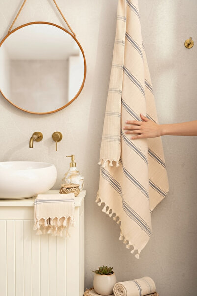 DNRYSL Natural Cotton Striped, Tasseled Bath Towel (100X180 cm)