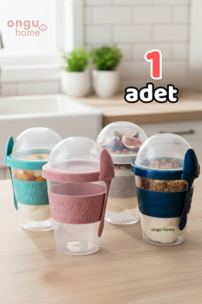 ongu home Yoğurt Yulaf Müsli Diyet Saklama Kabı Pratik Taşınabilir Kaşıklı Ve Kapaklı Depolu Bardak