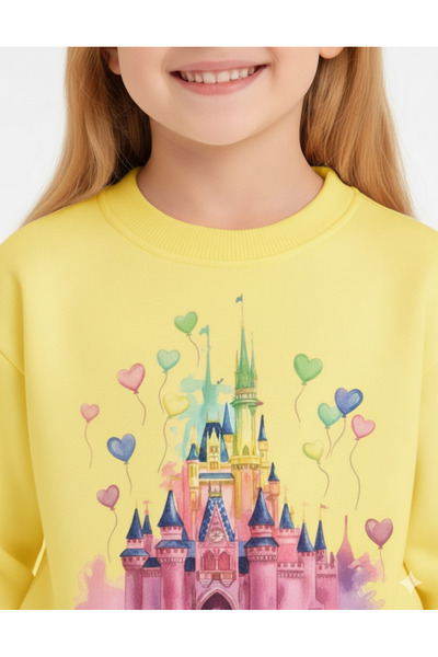 LİTTLE TORTOİSE Heart Castle Printed Girls' Tracksuit Set / Sweatshirt Set