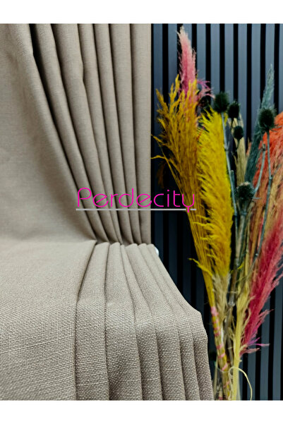 PERDECITY Natürel keten Fon Perde Tek Kanat ( Pilesiz ) Düz Dikim