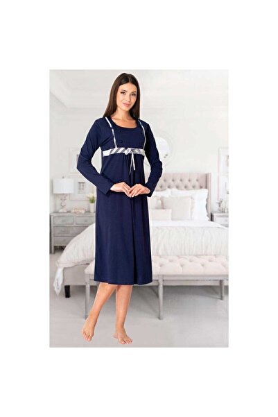 Effortt ثوب نوم نسائي للرضاعة الطبيعية باللون الأزرق الداكن