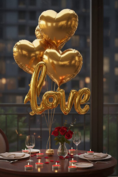 Baloncu Demmo 3 بالونات فويل على شكل قلب، 5 شموع، 1 بالون فويل على شكل قلب، 1...