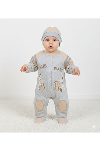 GİRL EMELY بدلة أطفال مع قبعة، 100% قطن، مطرزة بلونين