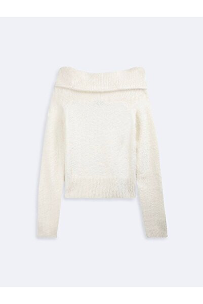 Ltb Omuzu Açık Kayık Yaka Triko Beyaz Kazak