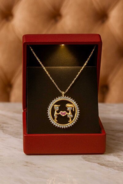 KAR DİAMOND 14 Ayar Altın Zincirli Zirkon Taşlı Aşık Çift Kalpli Kadın Kolye ...