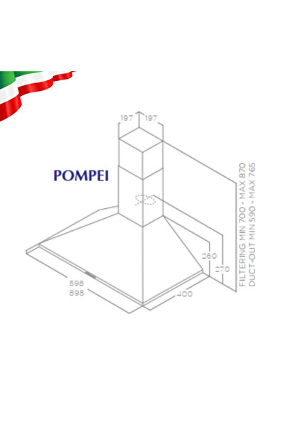 Kitchen Line Turbo Air Pompei Pyramid Hood, 90 cm, Stainless Steel